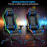 Massage Racing Gaming Chair  Chair with RGB LED Lights-Blue - Color: Blue