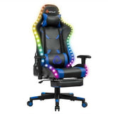 Massage Racing Gaming Chair  Chair with RGB LED Lights-Blue - Color: Blue