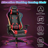 Massage Racing Gaming Chair  Chair with RGB LED Lights-Red - Color: Red