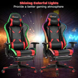 Massage Racing Gaming Chair  Chair with RGB LED Lights-Red - Color: Red