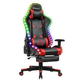 Massage Racing Gaming Chair  Chair with RGB LED Lights-Red - Color: Red