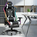 Massage Racing Gaming Chair  Chair with RGB LED Lights-White - Color: White