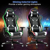 Massage Racing Gaming Chair  Chair with RGB LED Lights-White - Color: White