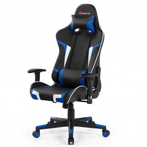 Reclining Swivel Massage Gaming Chair with Lumbar Support-Blue - Color: Blue