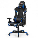 Reclining Swivel Massage Gaming Chair with Lumbar Support-Blue - Color: Blue