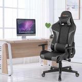 Reclining Swive Massage Gaming Chair-Gray - Color: Gray