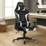 Reclining Swive Massage Gaming Chair-White - Color: White