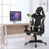 Reclining Swive Massage Gaming Chair-White - Color: White