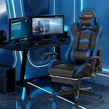 Massage Gaming Chair with Footrest-Blue