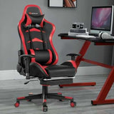 Massage Gaming Chair with Footrest-Red