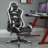 Massage Gaming Chair with Footrest-White