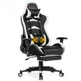 Massage Gaming Chair with Footrest-White