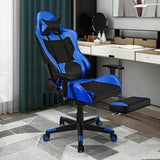 PU Leather Gaming Chair with USB Massage Lumbar Pillow and Footrest -Blue - Color: Blue