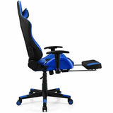 PU Leather Gaming Chair with USB Massage Lumbar Pillow and Footrest -Blue - Color: Blue