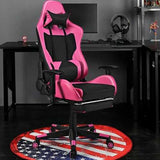 PU Leather Gaming Chair with USB Massage Lumbar Pillow and Footrest -Pink - Color: Pink