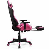 PU Leather Gaming Chair with USB Massage Lumbar Pillow and Footrest -Pink - Color: Pink
