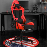 PU Leather Gaming Chair with USB Massage Lumbar Pillow and Footrest-Red - Color: Red