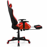 PU Leather Gaming Chair with USB Massage Lumbar Pillow and Footrest-Red - Color: Red