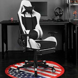 PU Leather Gaming Chair with USB Massage Lumbar Pillow and Footrest-White - Color: White