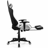 PU Leather Gaming Chair with USB Massage Lumbar Pillow and Footrest-White - Color: White