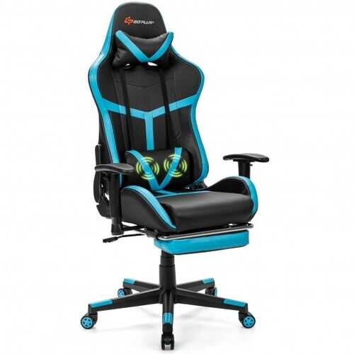 Reclining Racing Chair with Lumbar Support Footrest - Color: Blue