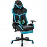 Reclining Racing Chair with Lumbar Support Footrest - Color: Blue